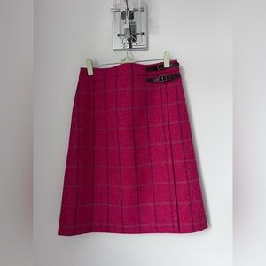 Boden Pink Plaid A-Line Skirt with Side Buckles